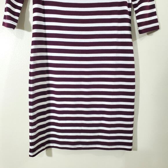 Gap Boatneck Dress Burgundy/White Stripe 3/4 Sleeve Fitted Size Small Petite NWT - Picture 3 of 12